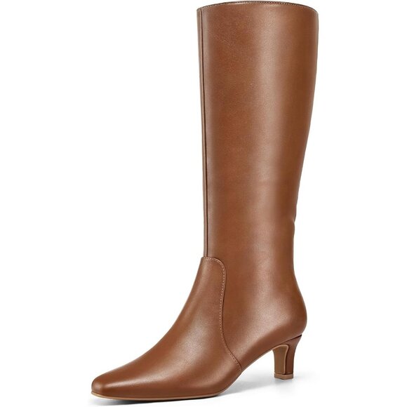 Women's Caramel Brown MysoftKnee High Kitten Heel Tall Side Zipper Long Boot